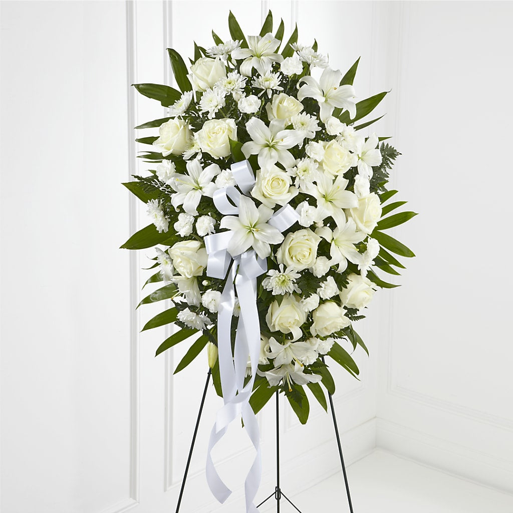 Exquisite Tribute Standing Spray-White Ribbon – FLOWERSDYY, Hendersonville TN